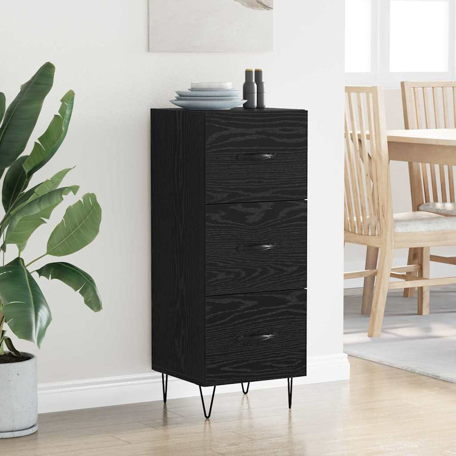 Dressoir met lade Zwart eiken 34 x 34.5 x 90 cm Bewerkt hout