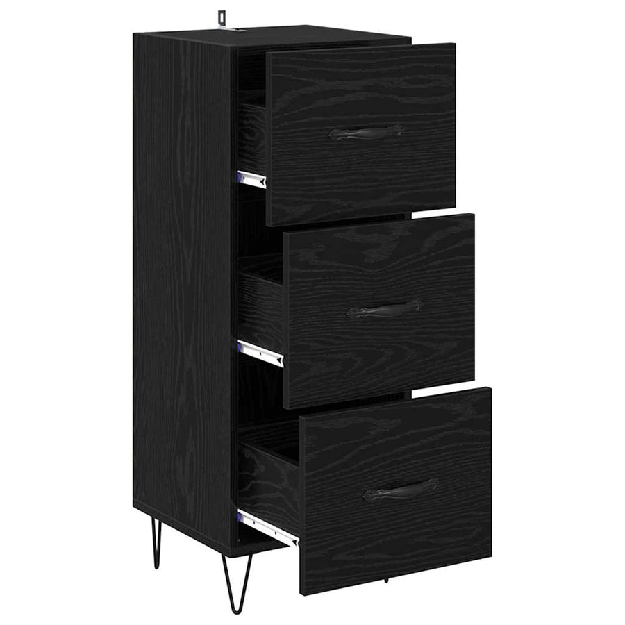 Dressoir met lade Zwart eiken 34 x 34.5 x 90 cm Bewerkt hout