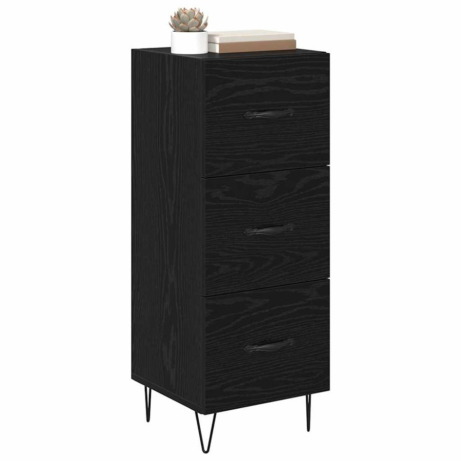 Dressoir met lade Zwart eiken 34 x 34.5 x 90 cm Bewerkt hout