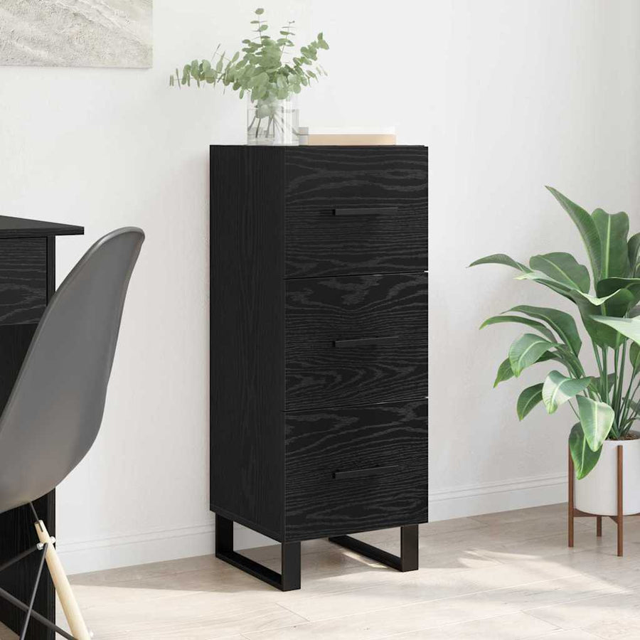 Dressoir Zwart Eiken 34,5 x 34 x 90 cm Gemonteerd hout en ijzer