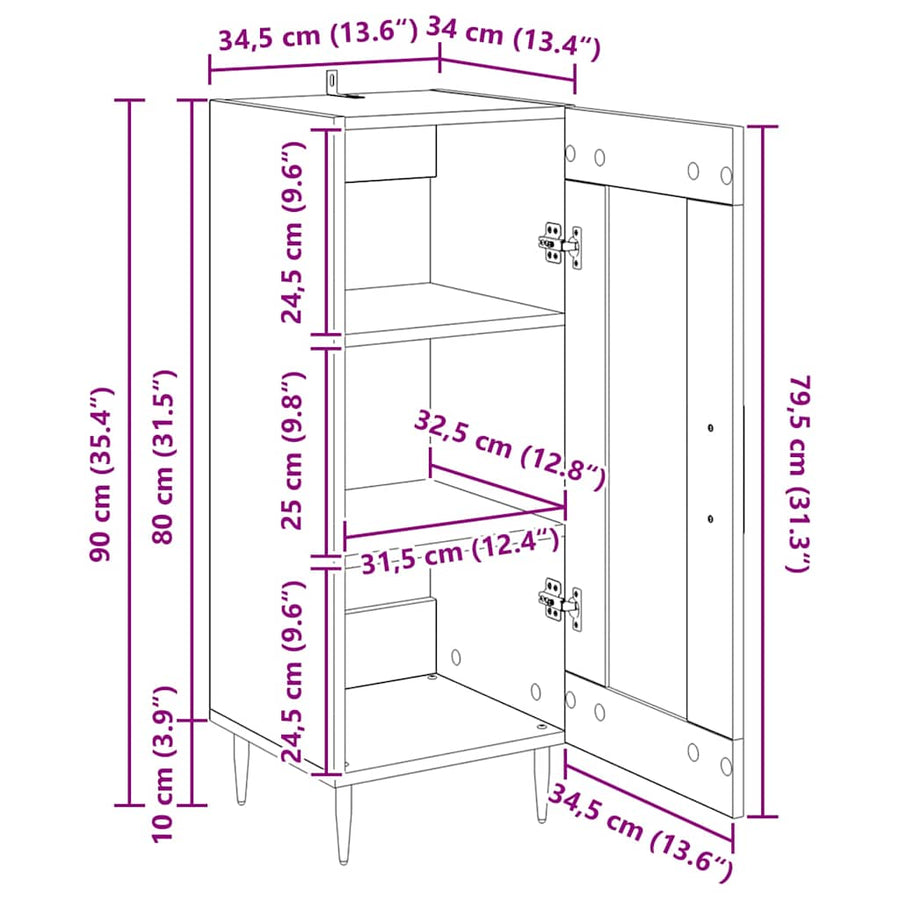 Dressoir Oud hout 34 x 34.5 x 90 cm Bewerkt hout
