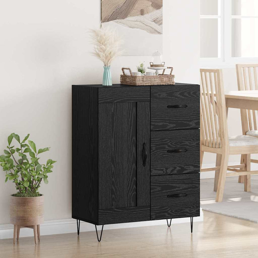 met lade Zwart eiken 69.5 x 34 x 90 cm Bewerkt hout
