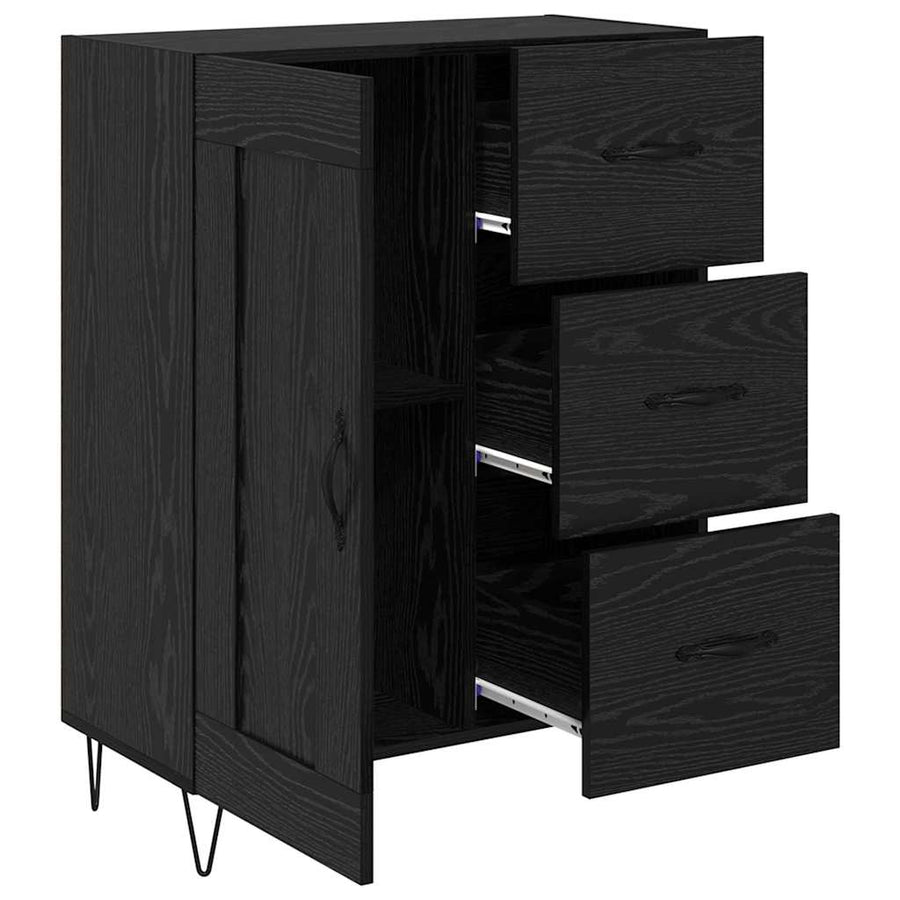 met lade Zwart eiken 69.5 x 34 x 90 cm Bewerkt hout