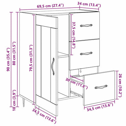 met lade Zwart eiken 69.5 x 34 x 90 cm Bewerkt hout