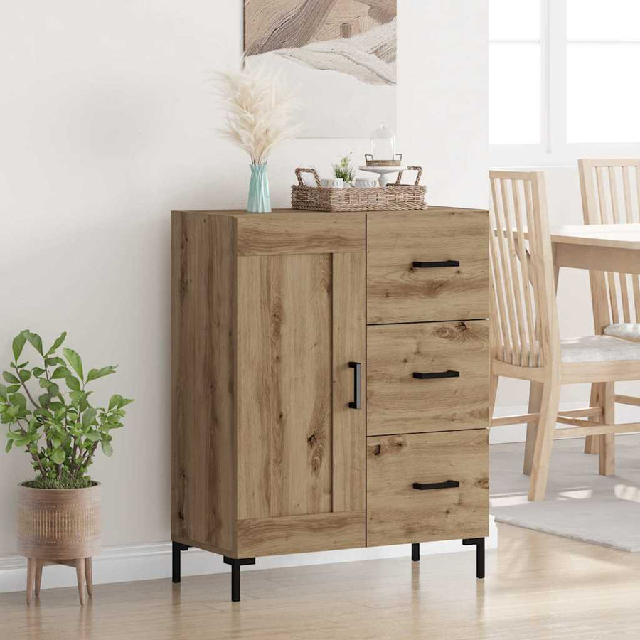 Dressoir artisanaal eikenkleurig 69.5 x 34 x 90 cm Bewerkt hout