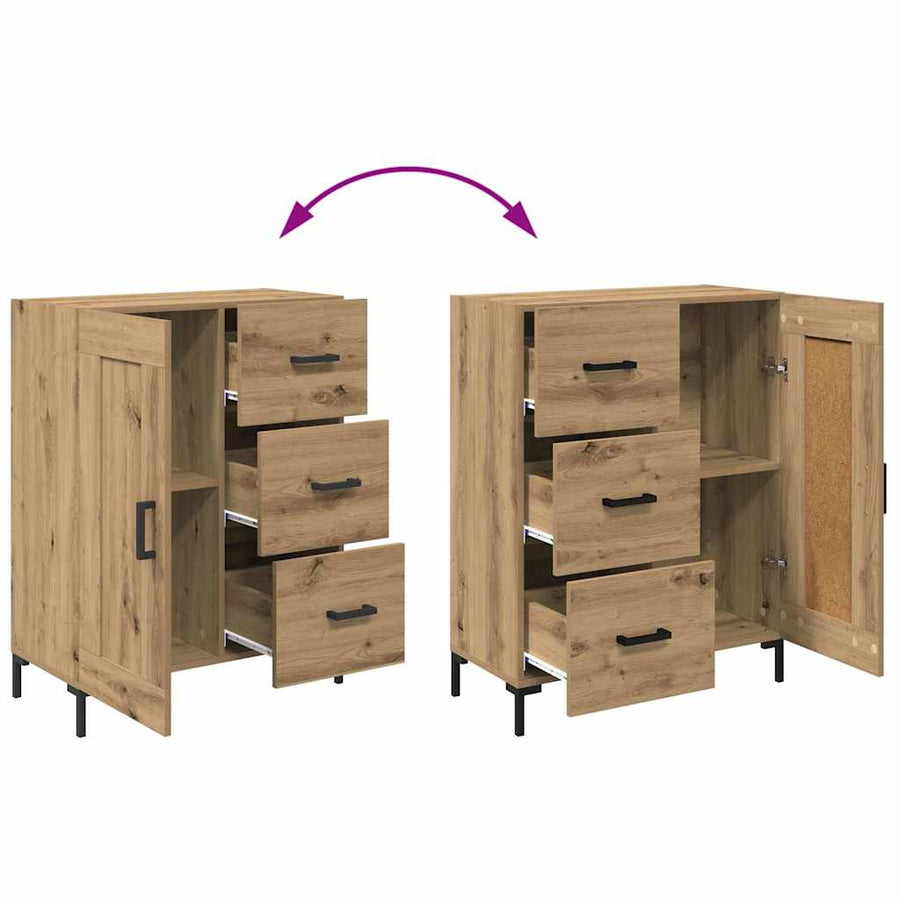 Dressoir artisanaal eikenkleurig 69.5 x 34 x 90 cm Bewerkt hout