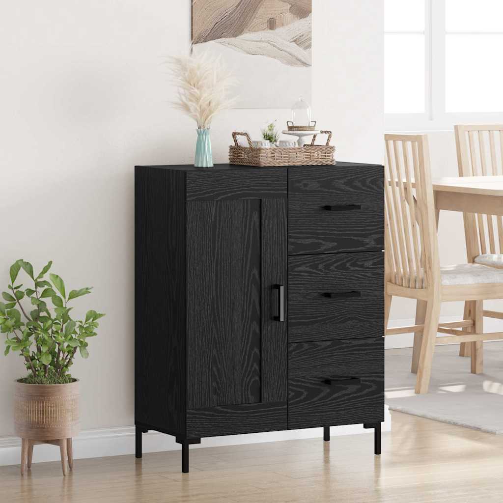 Dressoir met lade Zwart eiken 69.5 x 34 x 90 cm Bewerkt hout
