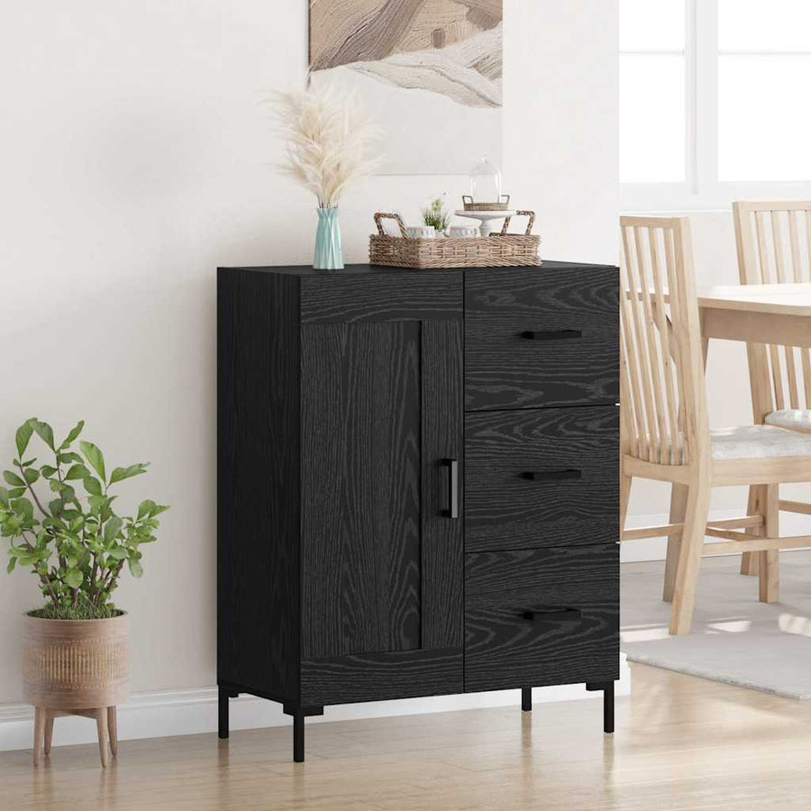 Dressoir met lade Zwart eiken 69.5 x 34 x 90 cm Bewerkt hout