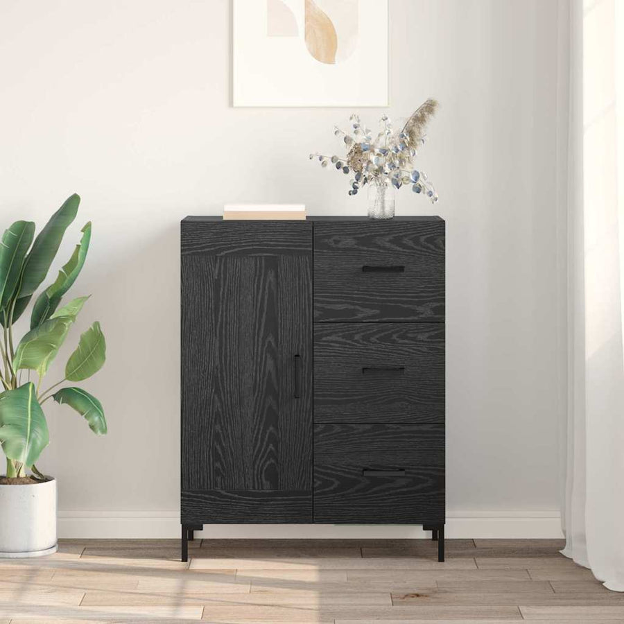 Dressoir met lade Zwart eiken 69.5 x 34 x 90 cm Bewerkt hout