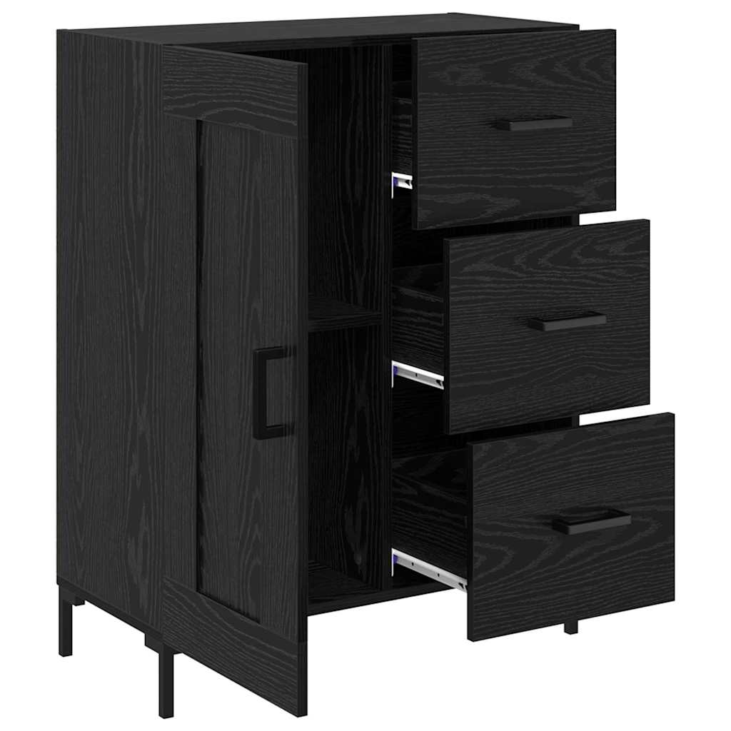 Dressoir met lade Zwart eiken 69.5 x 34 x 90 cm Bewerkt hout
