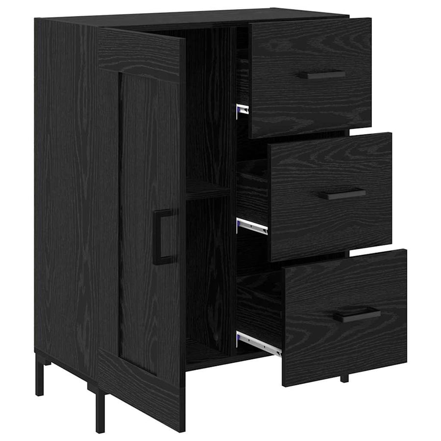Dressoir met lade Zwart eiken 69.5 x 34 x 90 cm Bewerkt hout