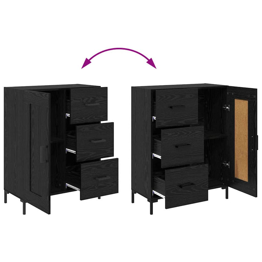 Dressoir met lade Zwart eiken 69.5 x 34 x 90 cm Bewerkt hout