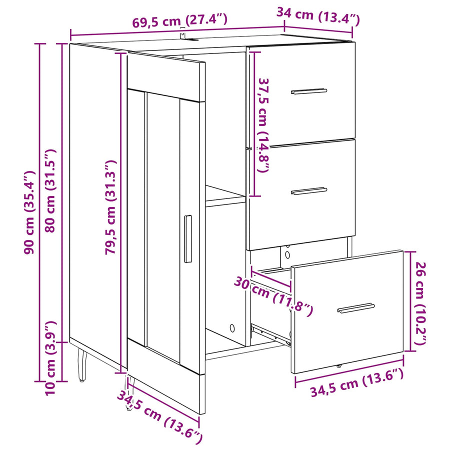 Dressoir Oud Hout 69,5 x 34 x 90 cm Gemonteerd hout en ijzer