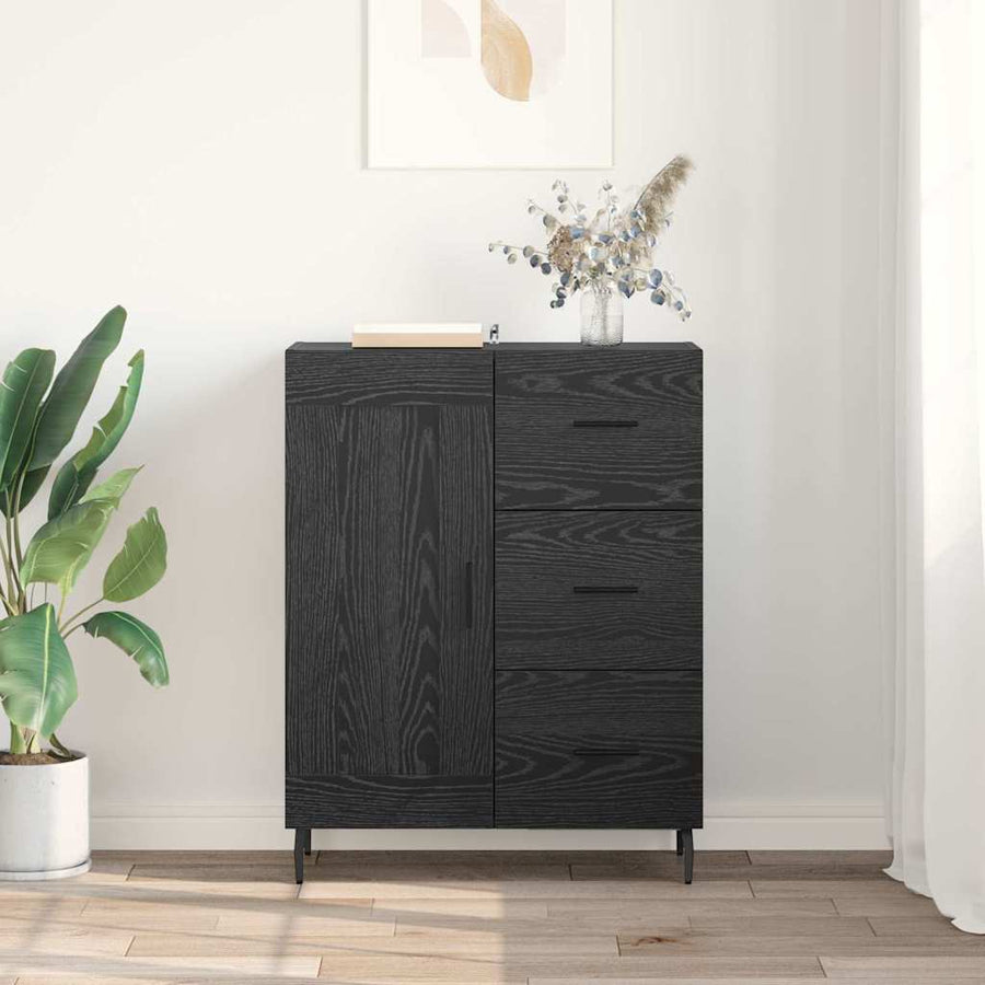 Dressoir Zwart Eiken 69,5 x 34 x 90 cm Gemonteerd hout en ijzer