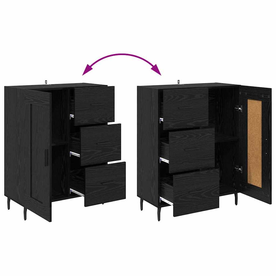 Dressoir Zwart Eiken 69,5 x 34 x 90 cm Gemonteerd hout en ijzer