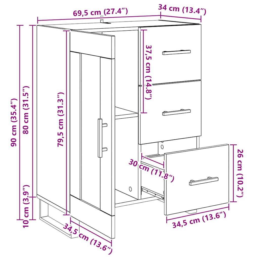 Dressoir met lade Artisan Eiken 69,5 x 34 x 90 cm