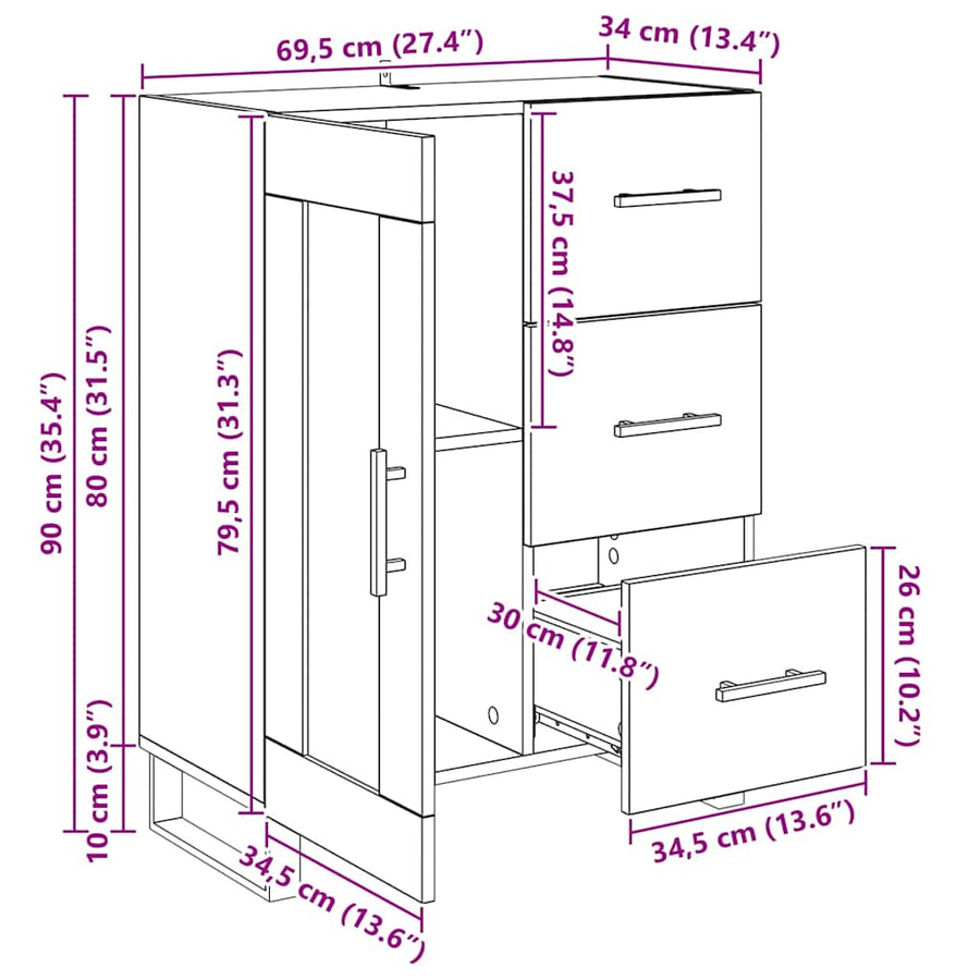 Dressoir met lade Artisan Eiken 69,5 x 34 x 90 cm