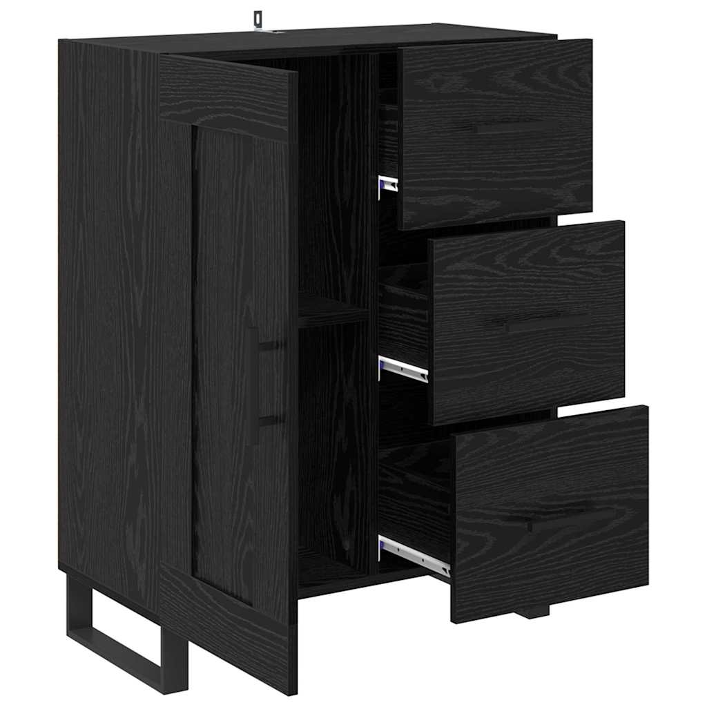 Dressoir Zwart Eiken 69,5 x 34 x 90 cm Gemonteerd hout en ijzer