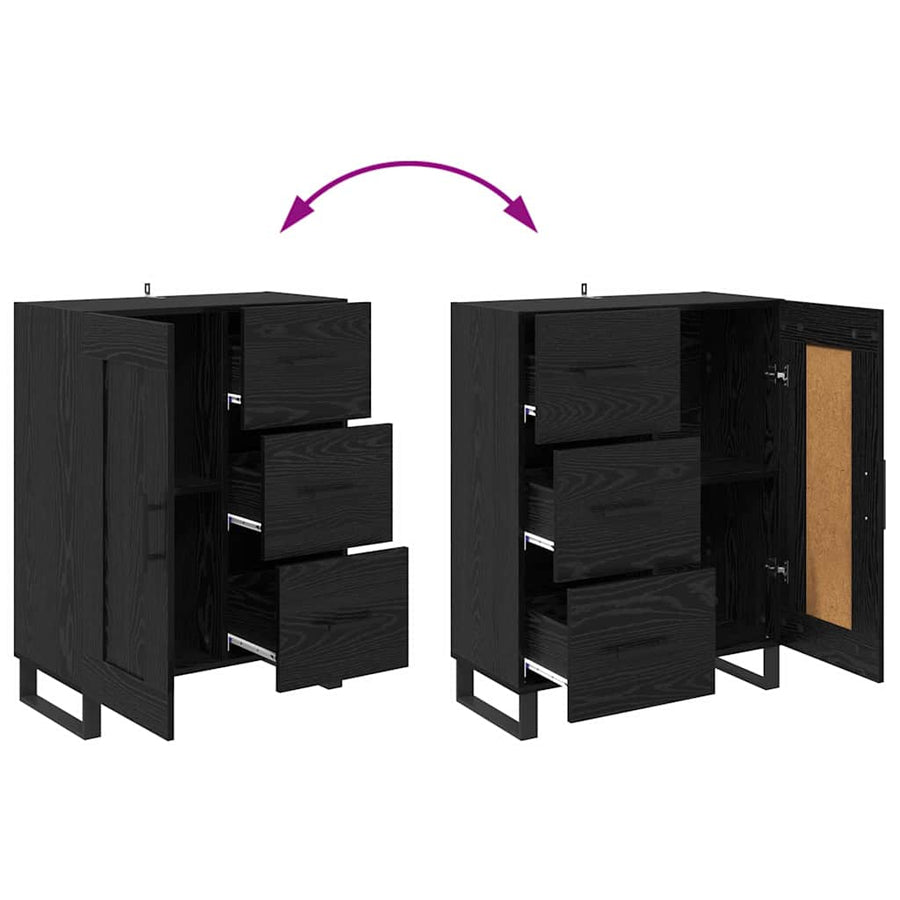 Dressoir Zwart Eiken 69,5 x 34 x 90 cm Gemonteerd hout en ijzer