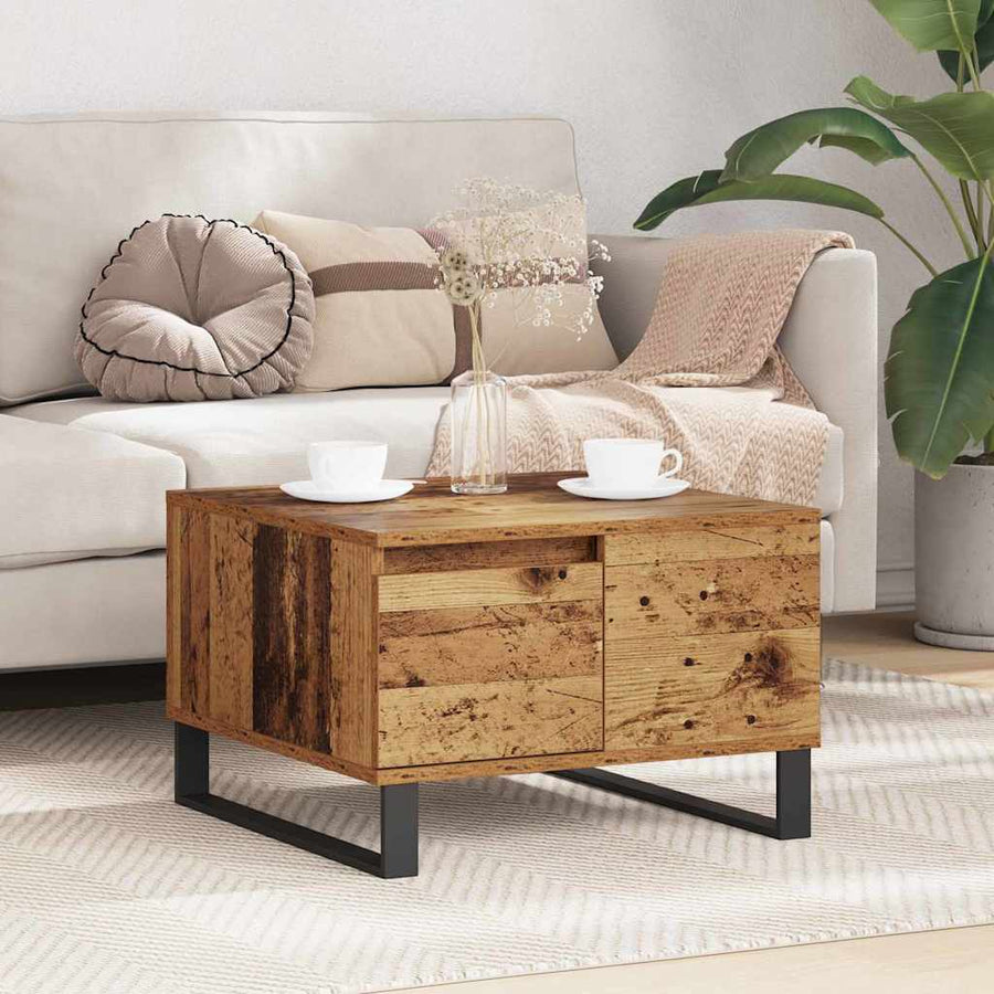 Salontafel met lade Oud hout 55 x 55 x 36,5 cm Bewerkt hout