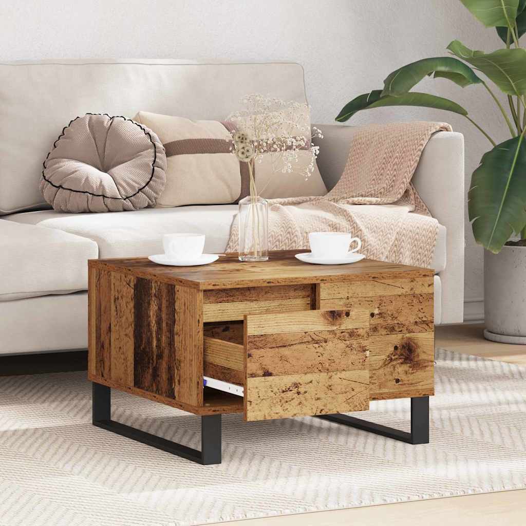 Salontafel met lade Oud hout 55 x 55 x 36,5 cm Bewerkt hout