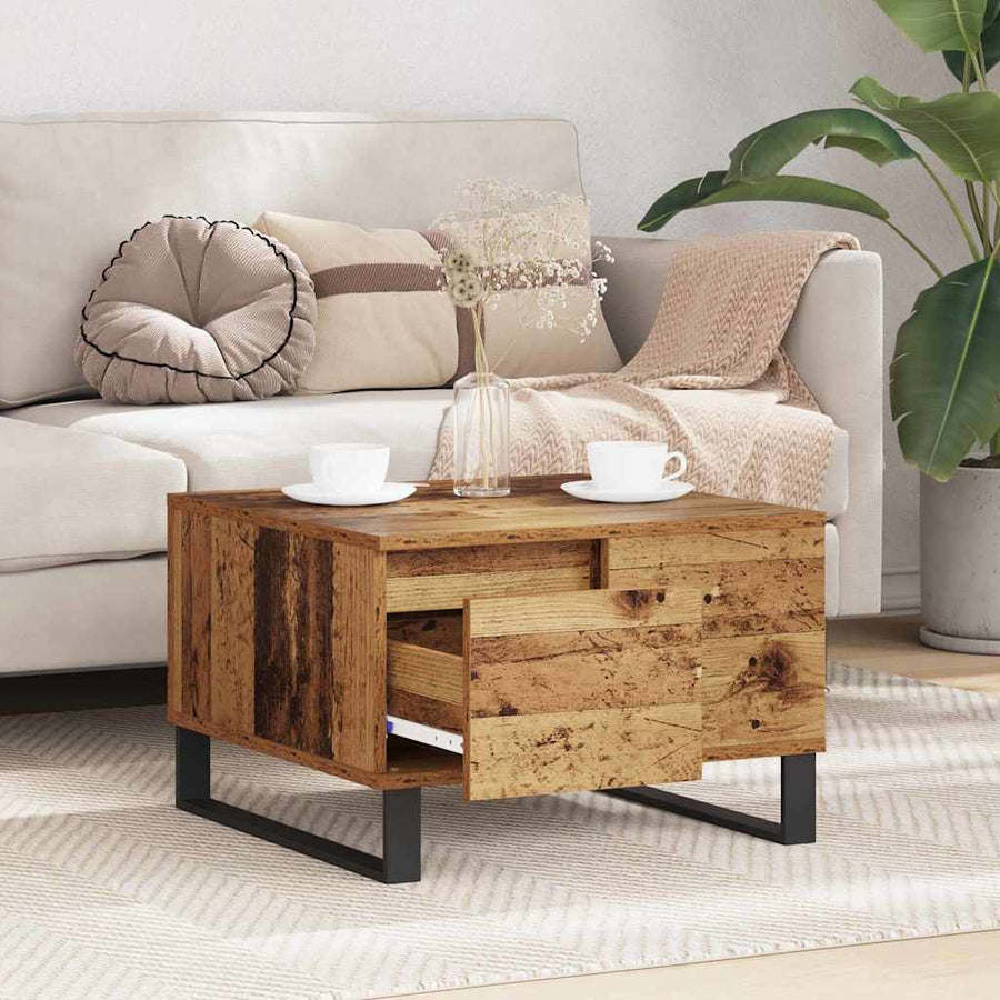 Salontafel met lade Oud hout 55 x 55 x 36,5 cm Bewerkt hout