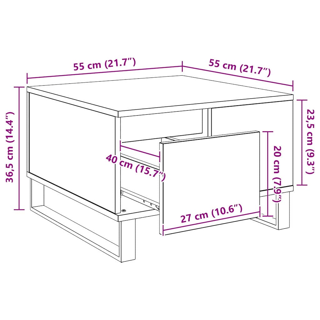 Salontafel Artisan Eiken 55 x 55 x 36,5 cm Bewerkt hout