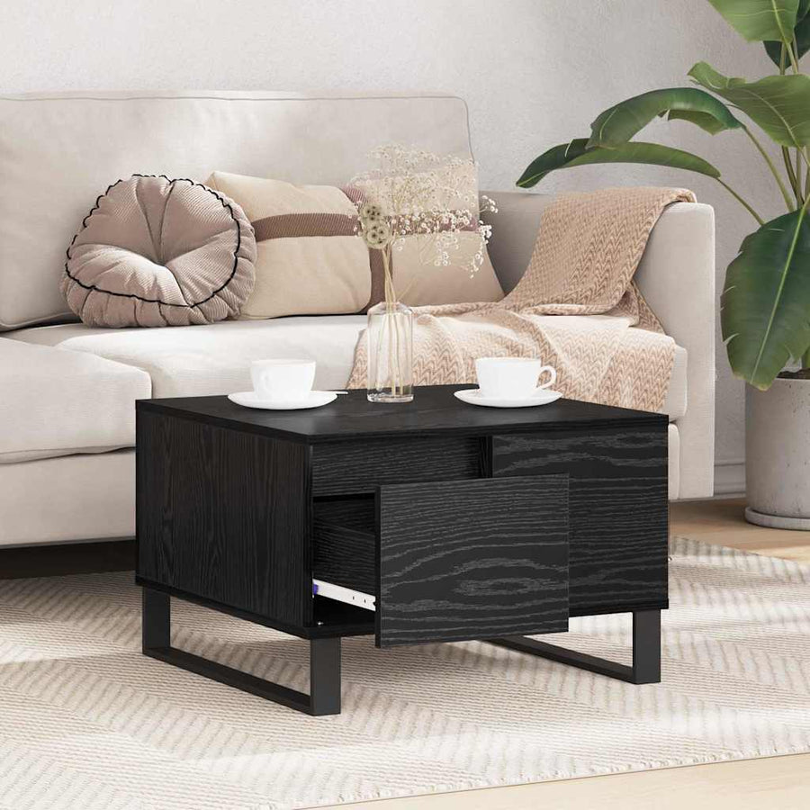 Salontafel met lade Zwart eiken 55 x 55 x 36,5 cm Bewerkt hout