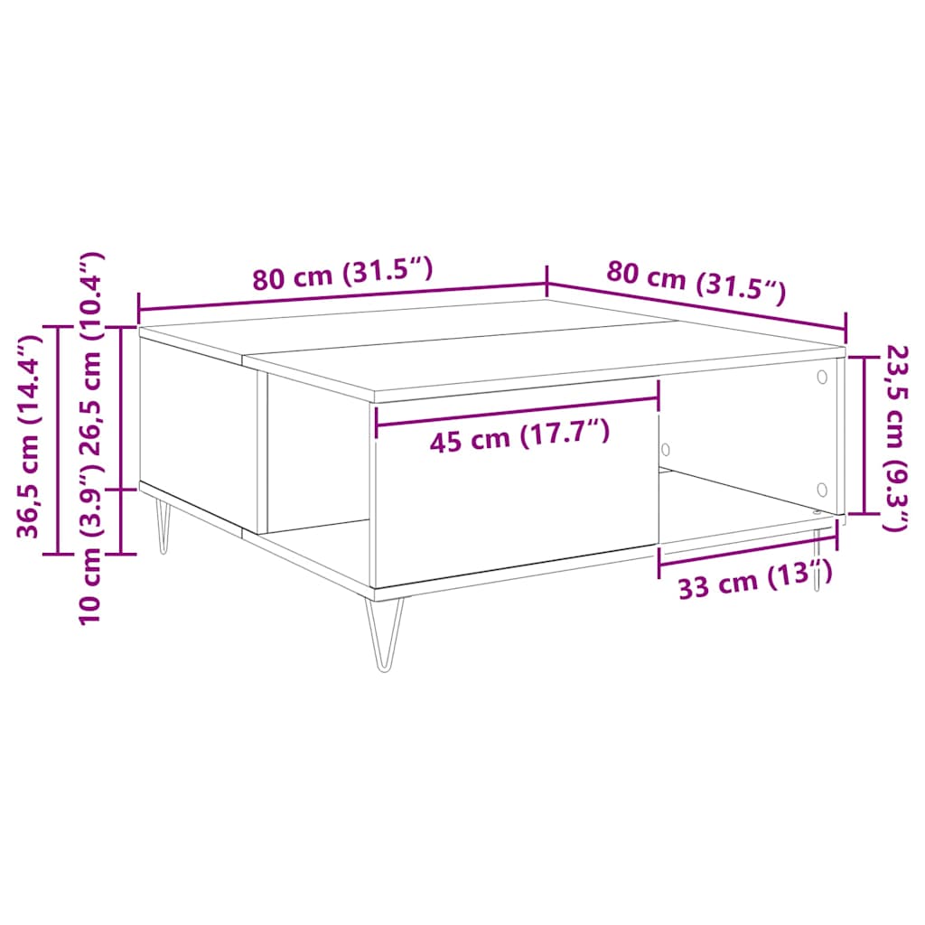 Salontafel Oud Hout 80 x 80 x 36,5 cm Bewerkt hout