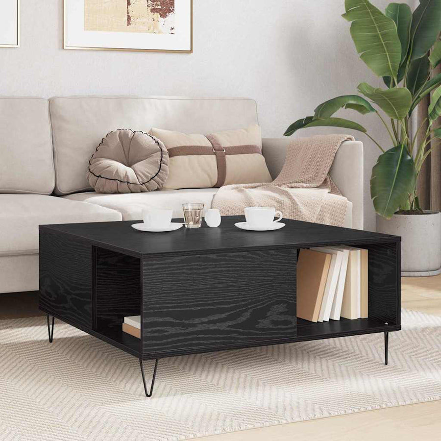 Salontafel Zwart Eiken 80 x 80 x 36,5 cm Bewerkt hout