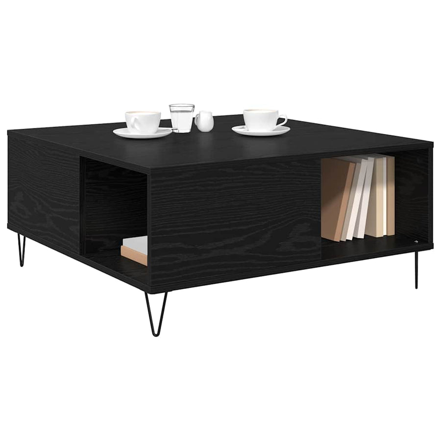 Salontafel Zwart Eiken 80 x 80 x 36,5 cm Bewerkt hout