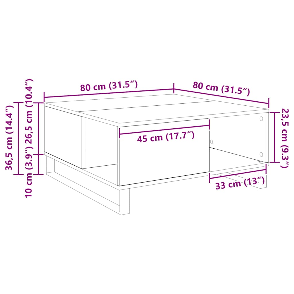 Salontafel Oud hout 80 x 80 x 36.5 cm Bewerkt hout