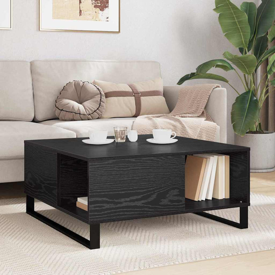 Salontafel Zwart eiken 80 x 80 x 36.5 cm Bewerkt hout