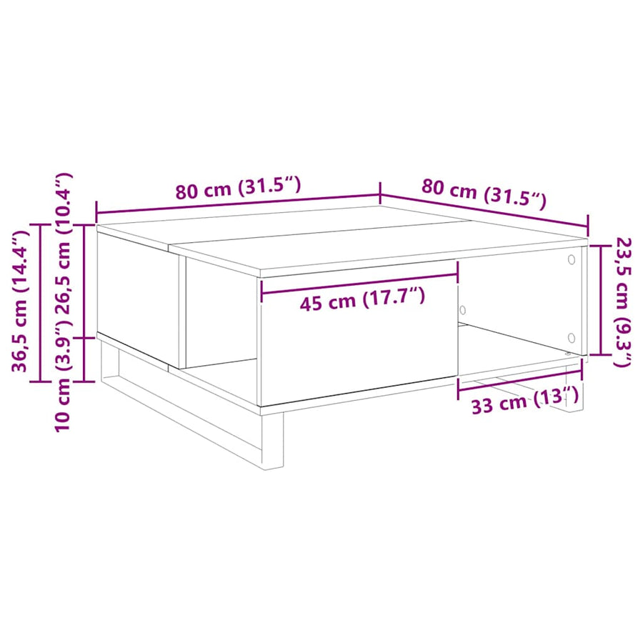 Salontafel Zwart eiken 80 x 80 x 36.5 cm Bewerkt hout