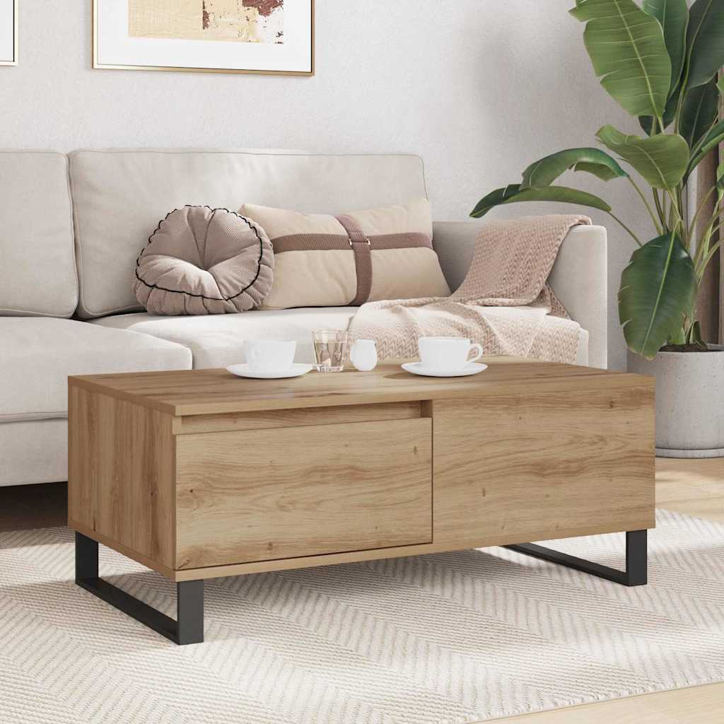 Salontafel met lade artisanaal eikenkleurig Bewerkt hout