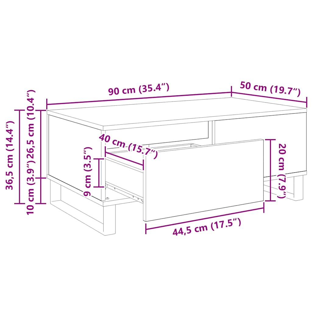 Salontafel met lade artisanaal eikenkleurig Bewerkt hout