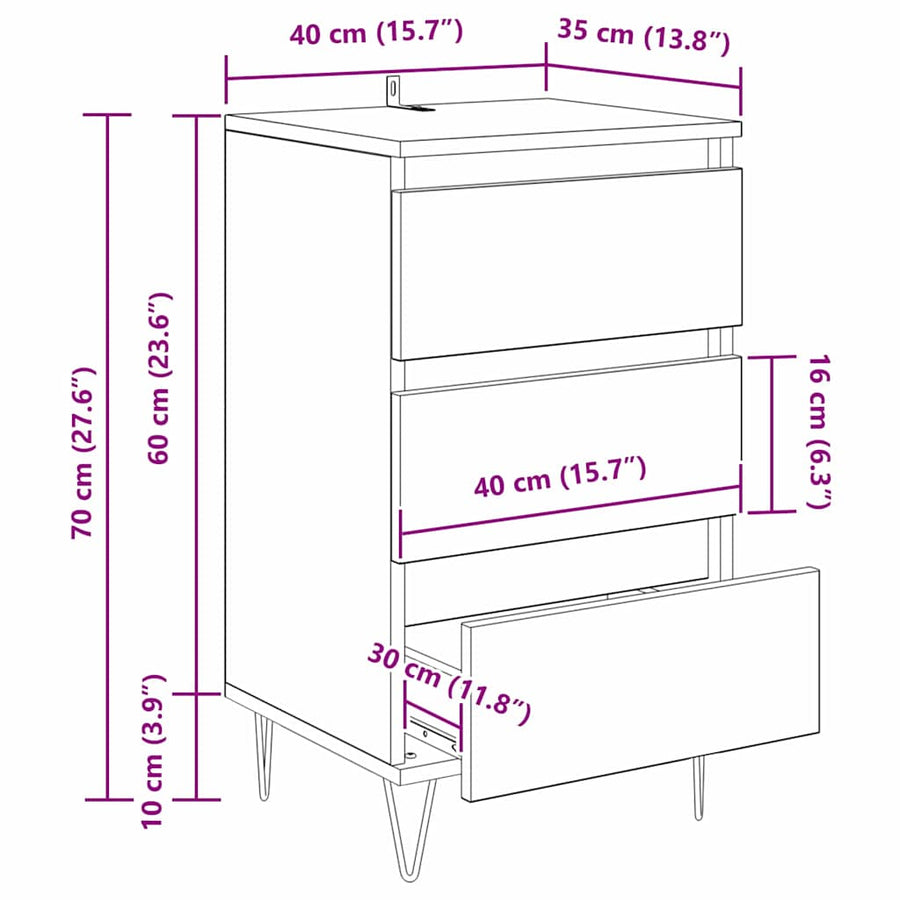 Dressoir Zwart Eiken 40 x 35 x 70 cm Gemonteerd hout en ijzer