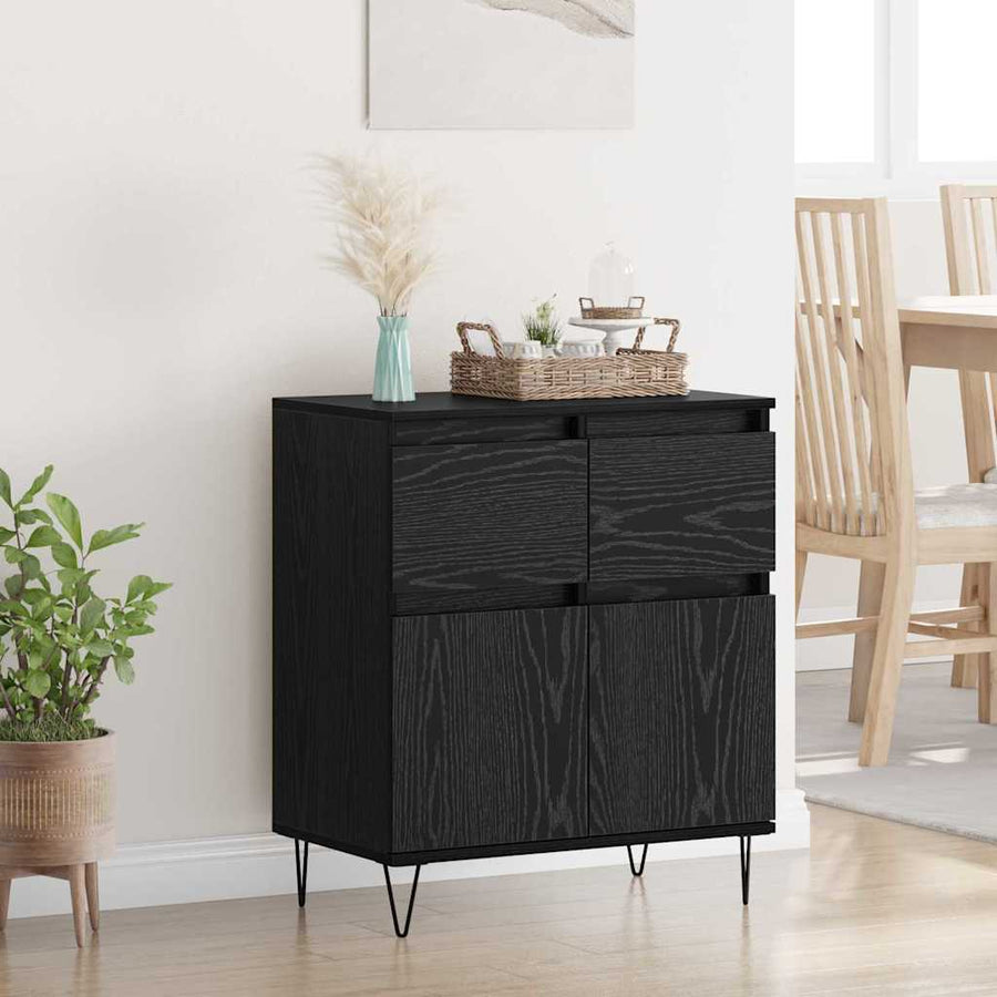 Dressoir Zwart Eiken 60 x 35 x 70 cm Gemonteerd hout en ijzer