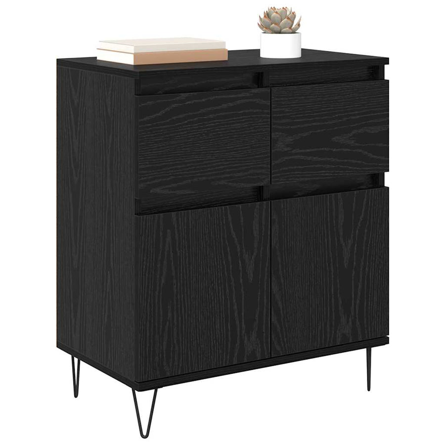 Dressoir Zwart Eiken 60 x 35 x 70 cm Gemonteerd hout en ijzer