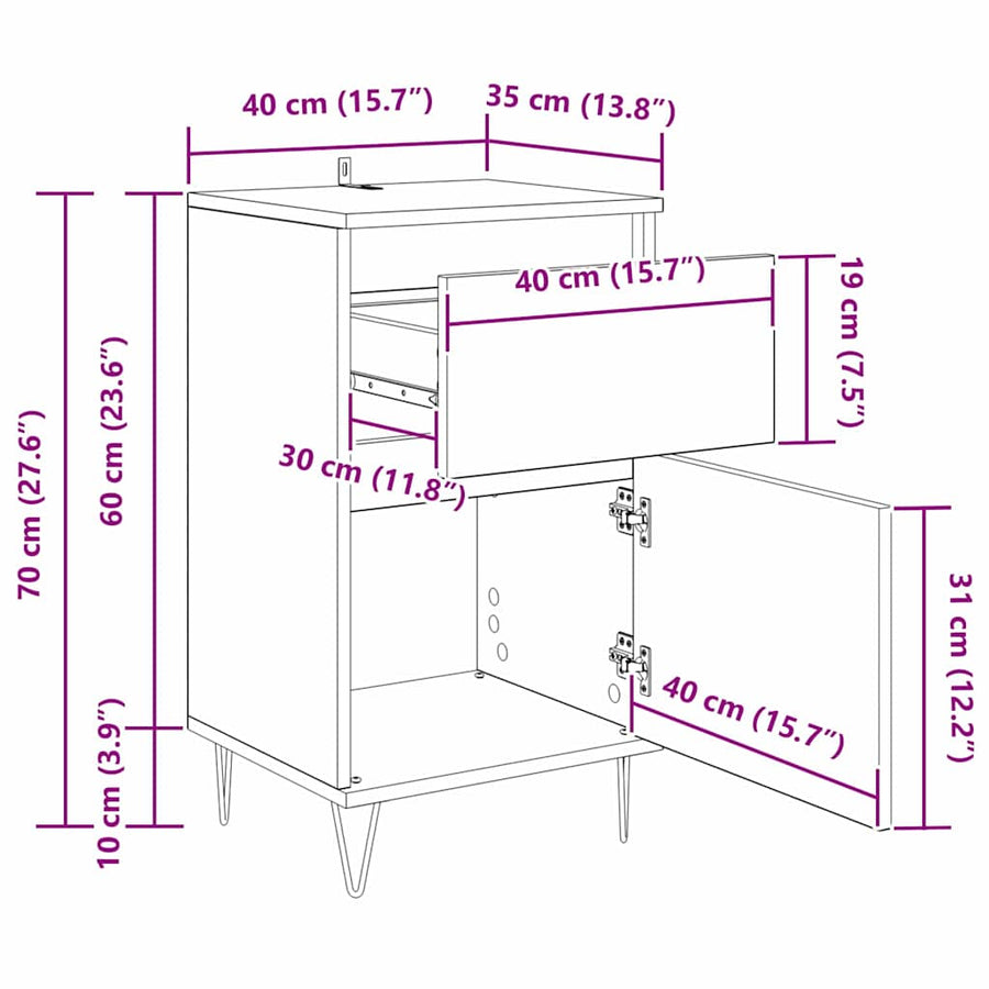 Dressoir artisanaal eikenkleurig 35 x 40 x 70 cm Bewerkt hout