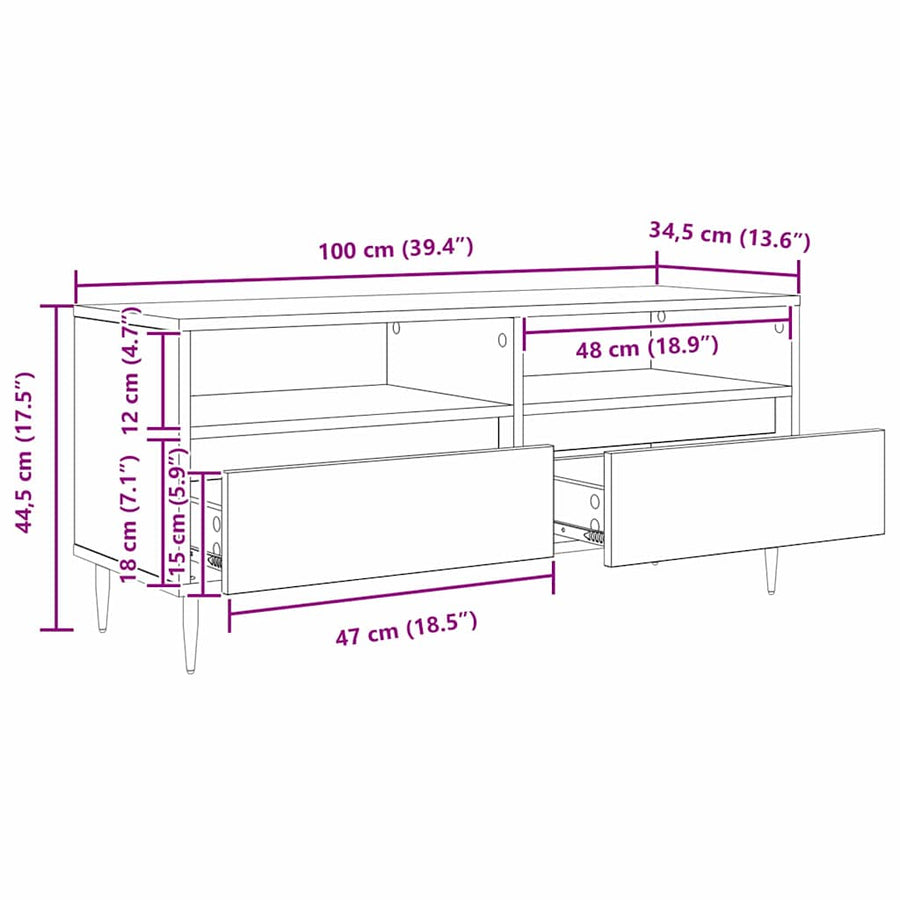 TV-kast Oud Hout 100 x 34,5 x 44,5 cm Gemonteerd hout en ijzer