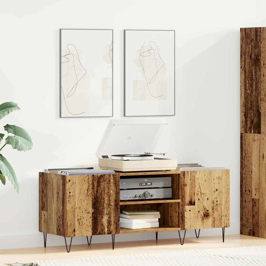 Platenkast Oud Hout 121 x 38 x 48 cm Gemonteerd hout en ijzer