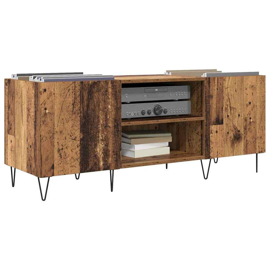 Platenkast Oud Hout 121 x 38 x 48 cm Gemonteerd hout en ijzer