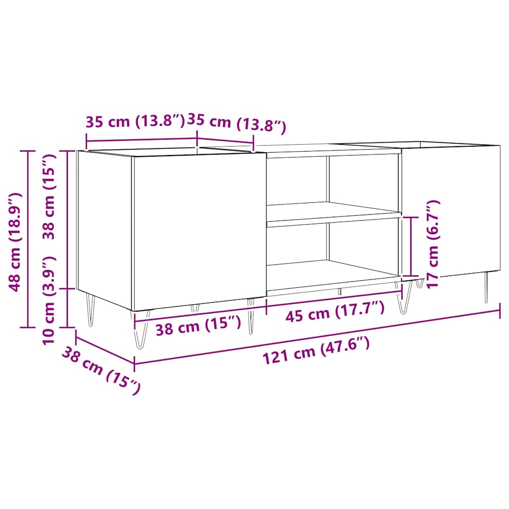 Platenkast met plank met opslag Artisan Eiken 121 x 38 x 48 cm