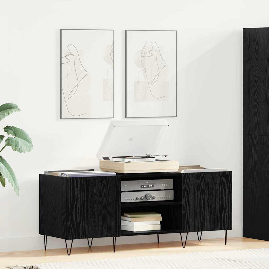 Platenkast met plank met opslag Zwart Eiken 121 x 38 x 48 cm