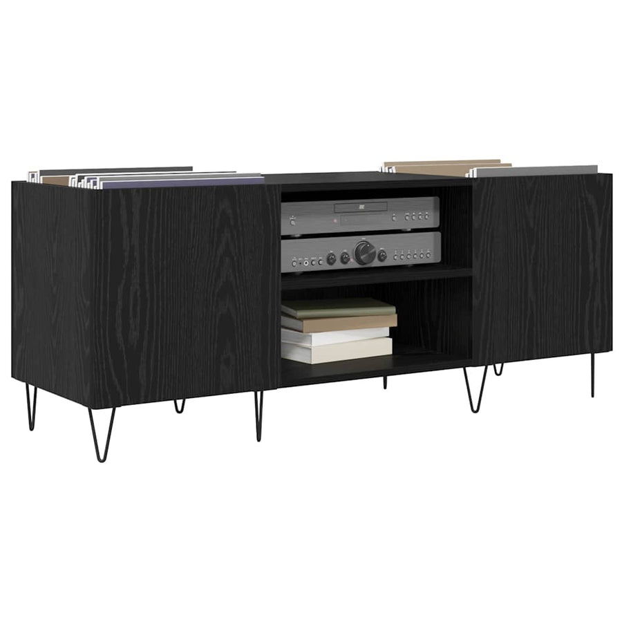 Platenkast met plank met opslag Zwart Eiken 121 x 38 x 48 cm