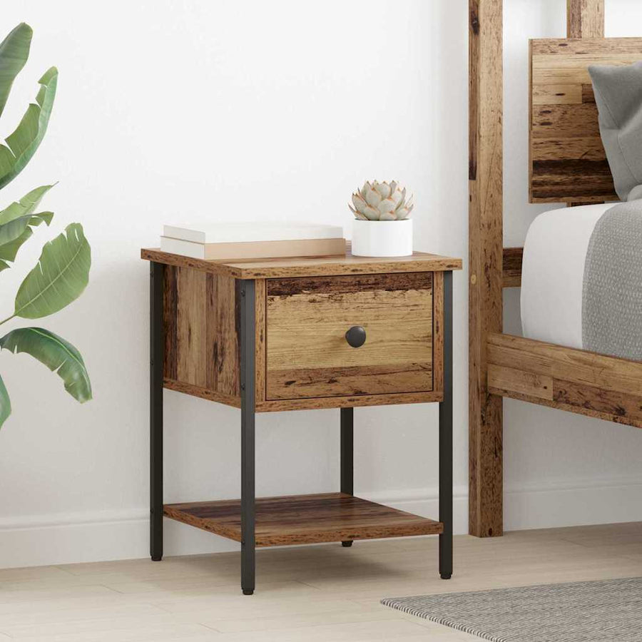 Nachtkastje met lade Oud Hout 34 x 35,5 x 45 cm Bewerkt hout