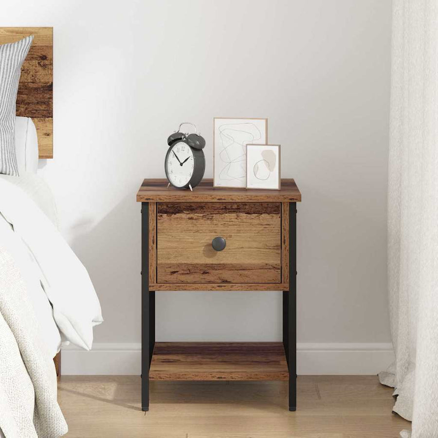Nachtkastje met lade Oud Hout 34 x 35,5 x 45 cm Bewerkt hout