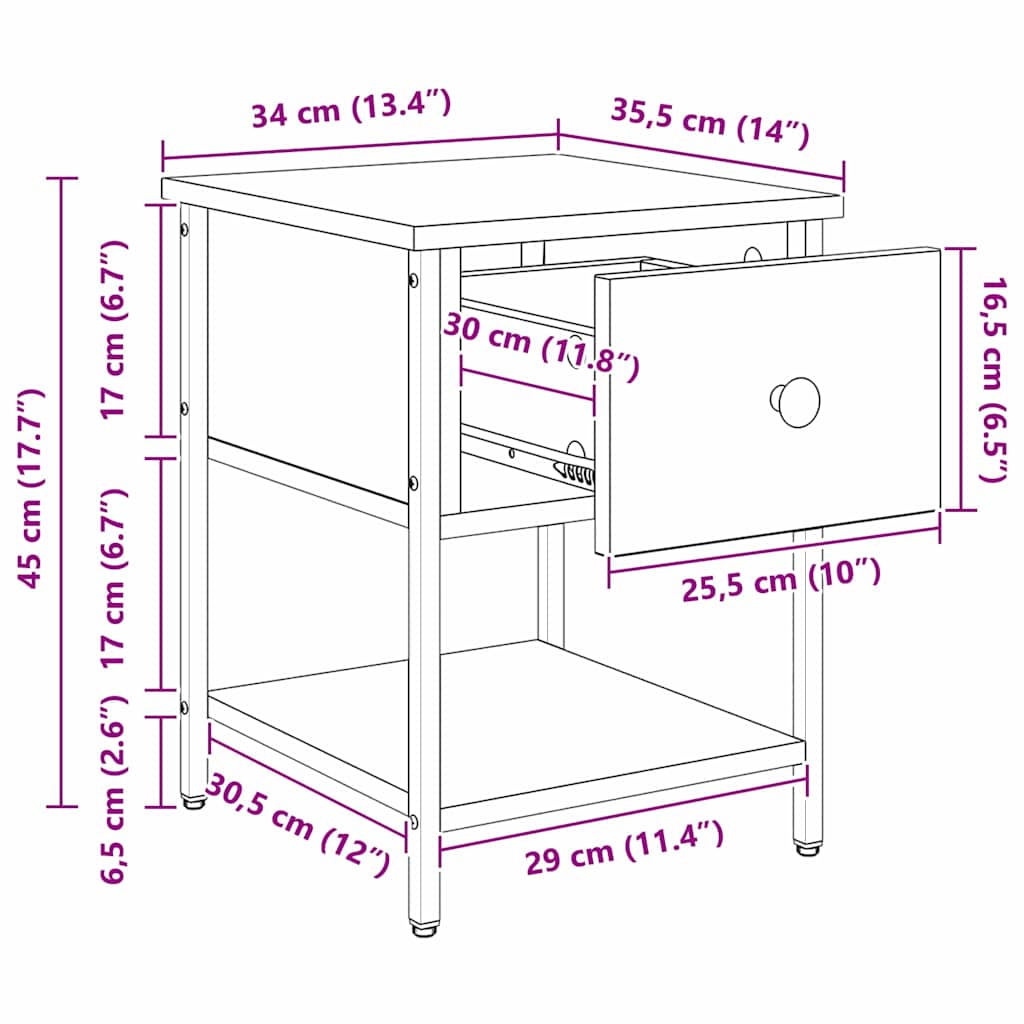 Nachtkastje met lade Oud Hout 34 x 35,5 x 45 cm Bewerkt hout