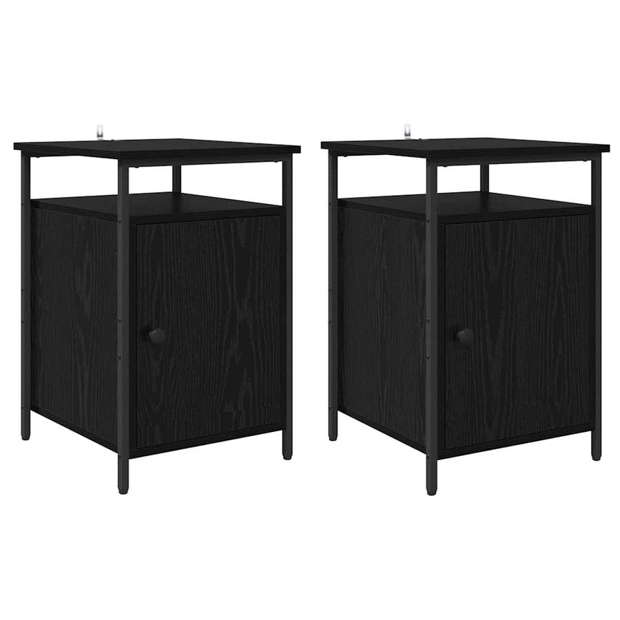 Nachtkastje 2 pcs Zwart Eiken 40 x 42 x 60cm Bewerkt hout